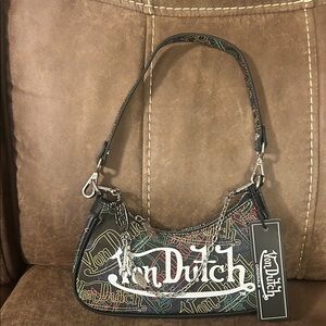 Von Dutch Black Shoulder Bag with Multicolor Design